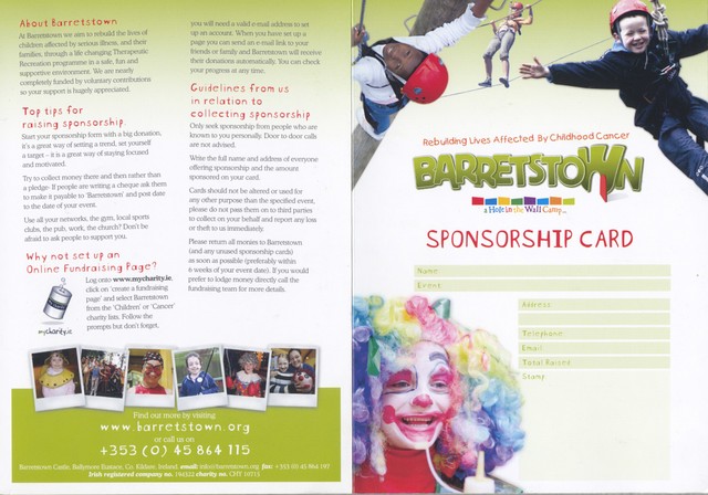 Barretstown Sponsorship card