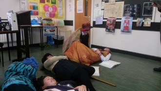 5th Year English students enact the final scene in 'King Lear' Photo: Ms. Byrne
