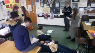 5th Year English students enact the final scene in 'King Lear' Photo: Ms. Byrne
