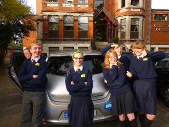 An electric car parked in Stratford to celebrate the second Green Flag for Energy. Photo: Moya McCrea
