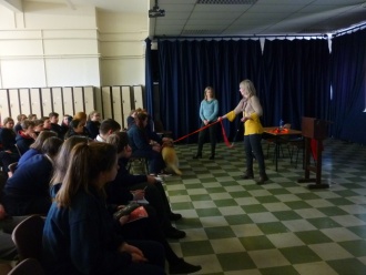 Autism Assistance Dogs Ireland representative talks to Junior Students Photo: 3rd Year student
