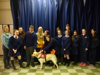 Autism Assistance Dogs Ireland representative talks to Junior Students Photo: 3rd Year student
