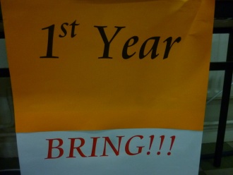 A poster for each year encouraging everyone to donate something. Photo: Joy Malone, 6th Year
