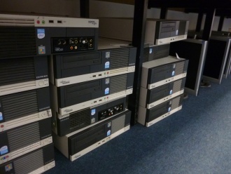 Stratford's old computer lab PCs ready for donating to Camara Photo: Ms O'Kelly
