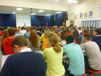 Stratford College ISPCC Anti-Bullying Shield Flag assembly Photo: Ms O'Kelly
