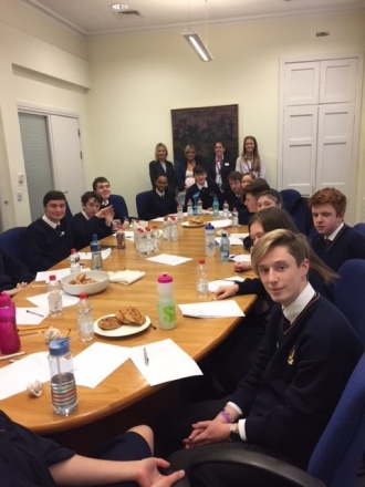 TYs in the board room of the AIB in Rathgar for the Build A Bank Challenge Photo: Ms. Brouder
