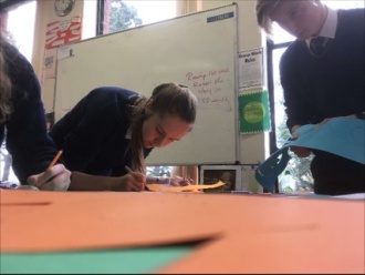 Preparing the Green Schools noticeboard Photo: O. Delargy
