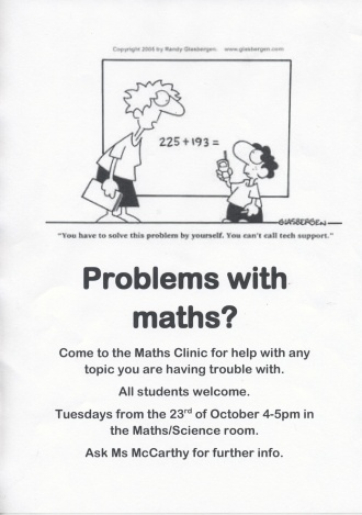 Stratford College Maths Clinic Poster Ms. McCarthy
