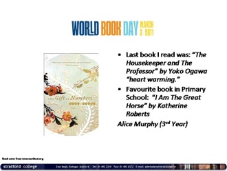 Alice Murphy (3rd Year) reads! 
