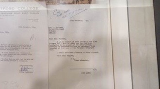 Stratford College correspondence with Alfie Byrne on display in Easons Photo: Mrs. Tillman
