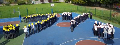 1st Year students organise an aerial photograph as part of their petition to the Irish Government