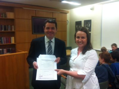 Chemistry students receive Marsh’s Library prize from Junior Minister for European Affairs