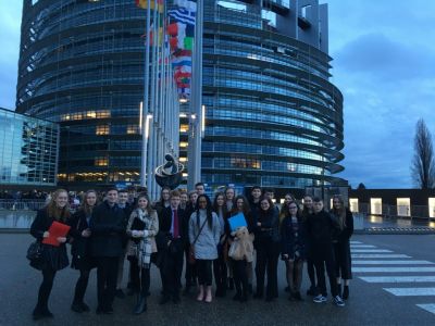 Students vote and speak in the Chamber of the European Parliament in Strasbourg