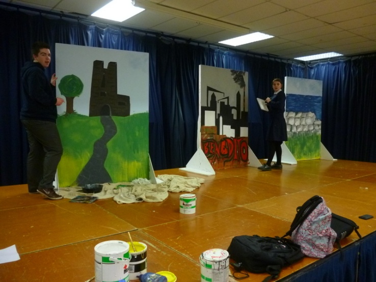 Painting the sets. Photo: Ms. O'Kelly 
