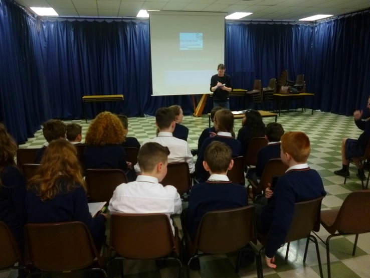 Students 'pitch' their product to the Student Enterprise Awards representative Photo: Ms. O'Kelly
Students 'pitch' their product to the Student Enterprise Awards representative Photo: Ms. O'Kelly