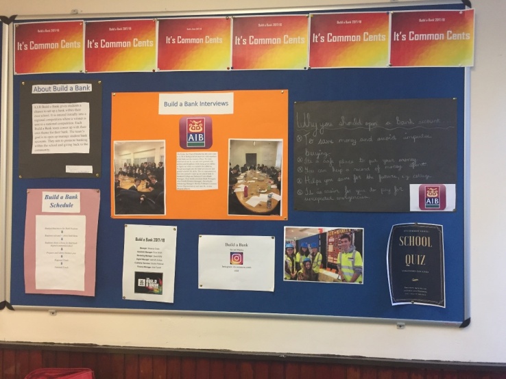 The TY Build-A-Bank noticeboard in the Business room. Photo: G. Brenner
