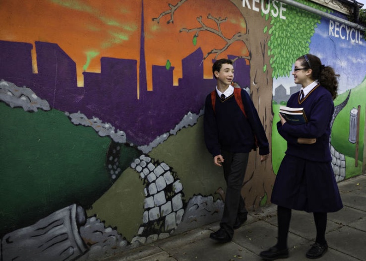 Every day in Stratford students walk by Maser's wall mural. Photo: John Ohle
Every day in Stratford students walk by Maser's wall mural. Photo: John Ohle