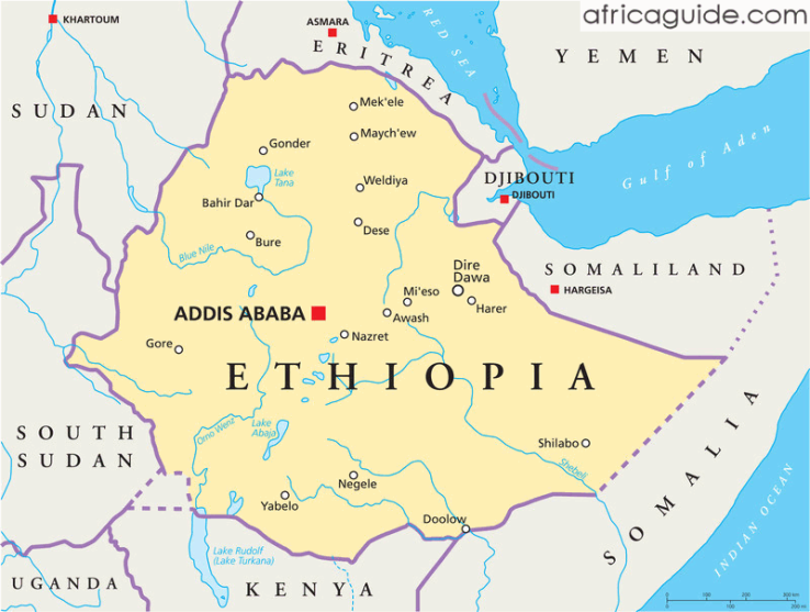 Political Map of Ethiopia www.africaguide.com
