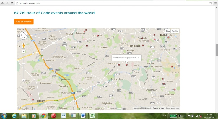 Hour of Code Map of Events worldwide. Screen shot taken at 12.30pm on Friday, 5th December
Hour of Code Map of Events worldwide. Screen shot taken at 12.30pm on Friday, 5th December