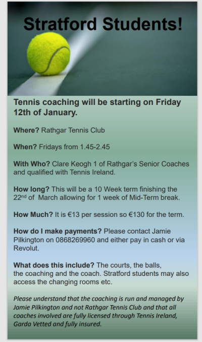 New Tennis term @Rathgar Tennis Club